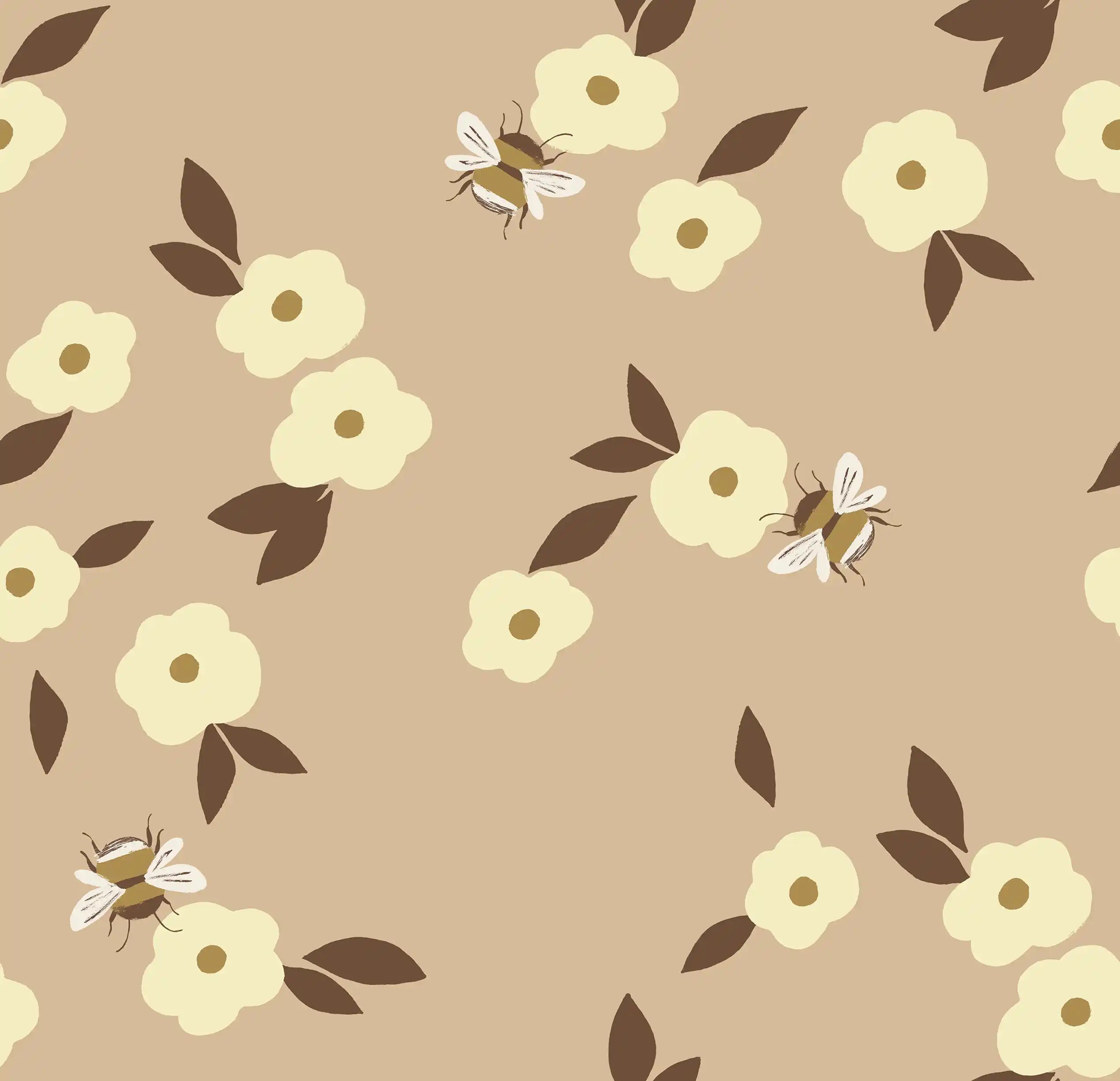 Bees and Flowers Taupe - Family Fabrics B.V.