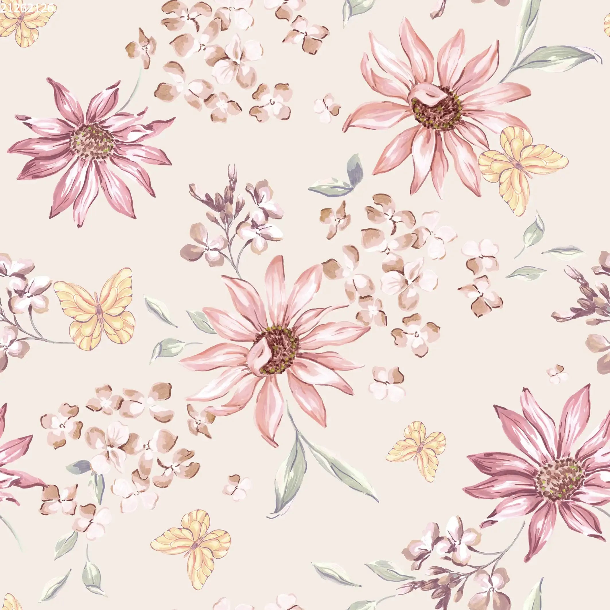 Butterflies & Flowers Rose - Family Fabrics B.V.