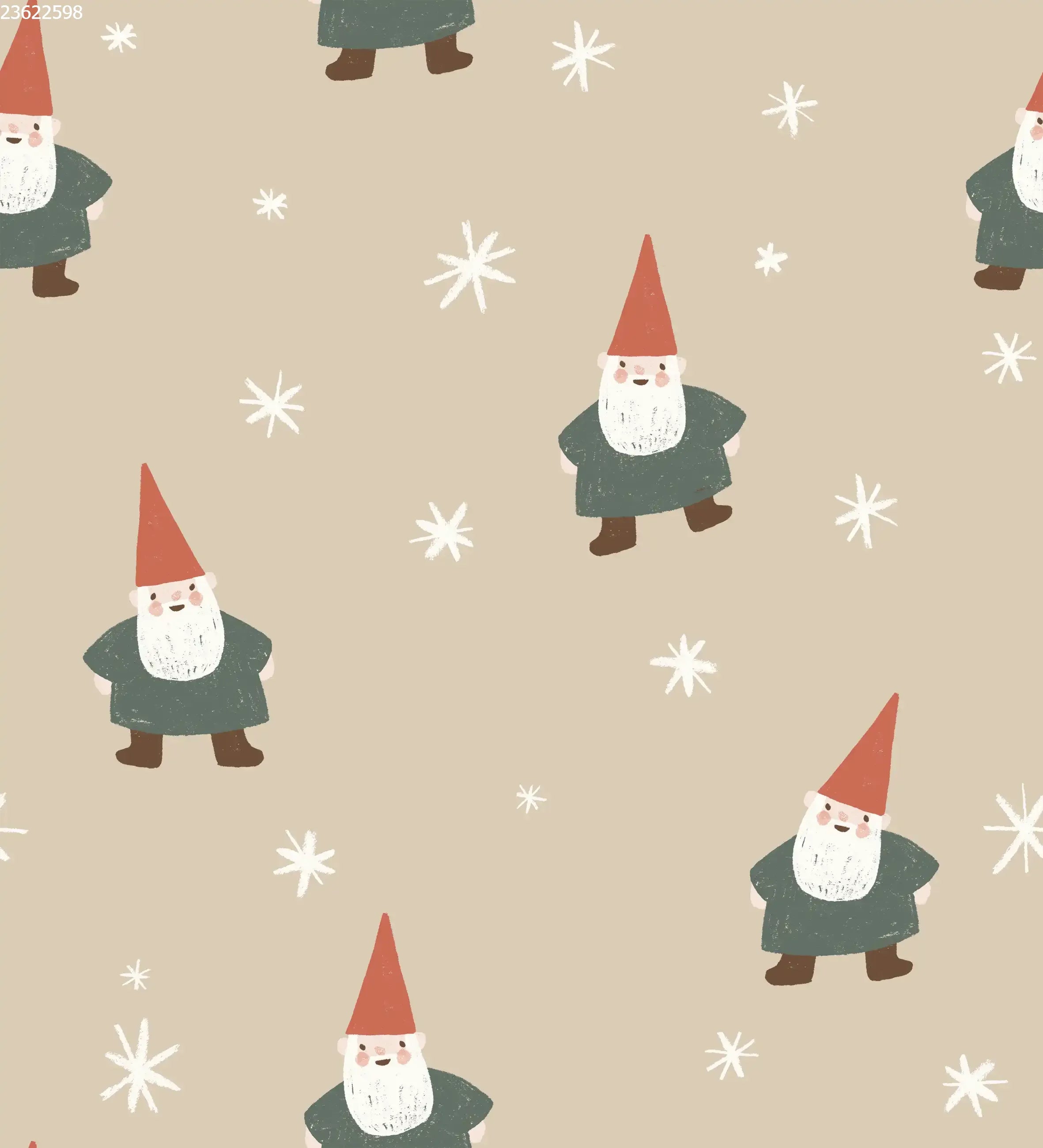 Christmas Gnome and Stars Big Beige - Family Fabrics B.V.