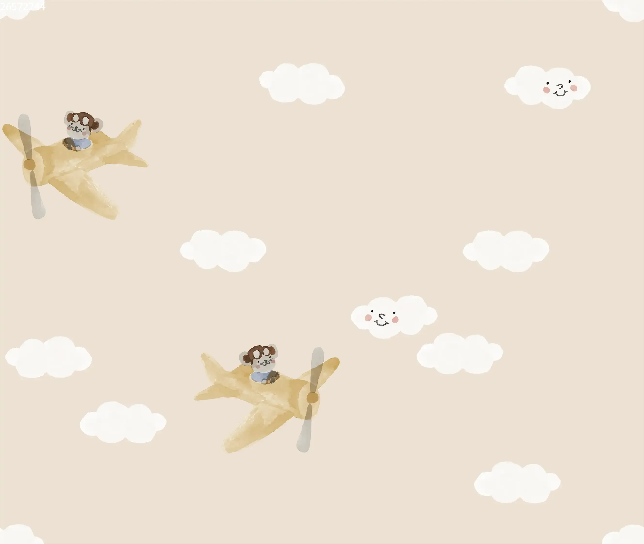 Fantasy Airplane Yellow on Sand - Family Fabrics B.V.