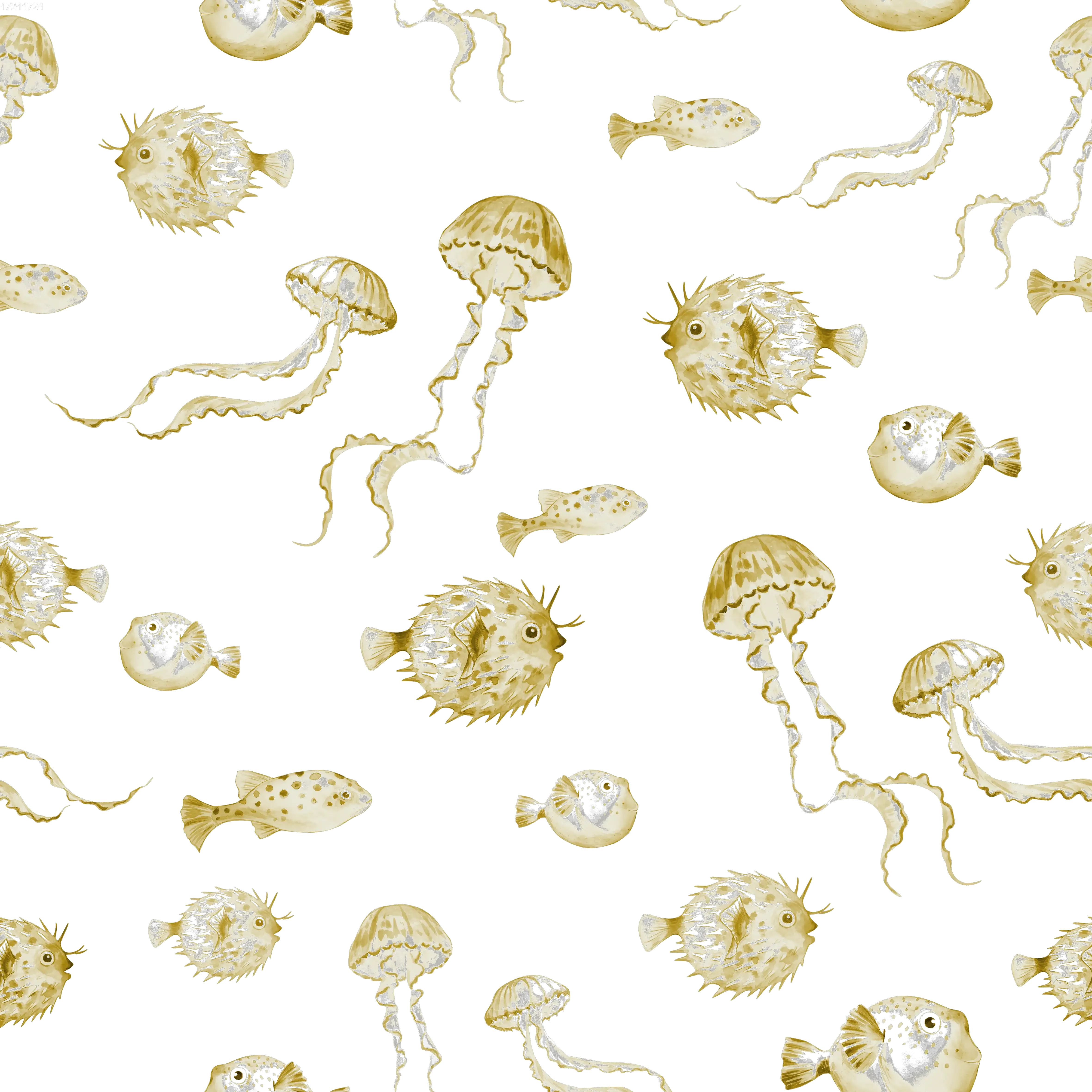 Pufferfish Mustard Yellow - Family Fabrics B.V.