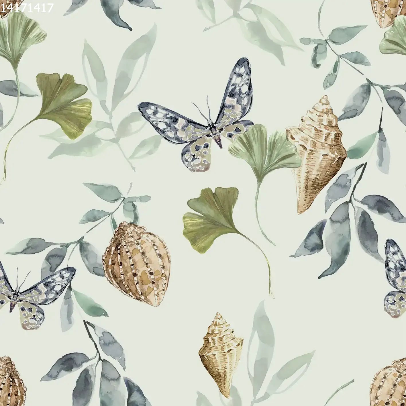 Shells & Leaves Green - Family Fabrics B.V.