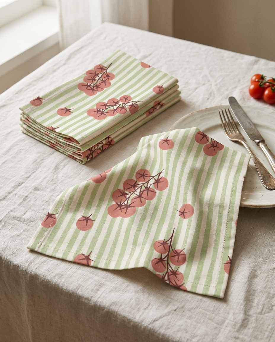 Set of 6 napkins printed with Tomatoes – custom print, made in NL