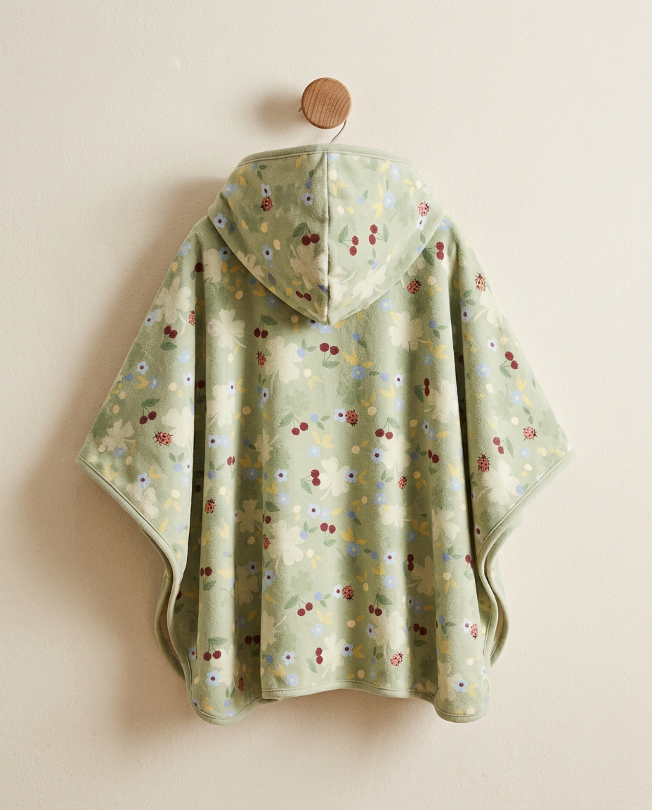 Baby poncho printed with Flower Field Olive – custom print, made in NL