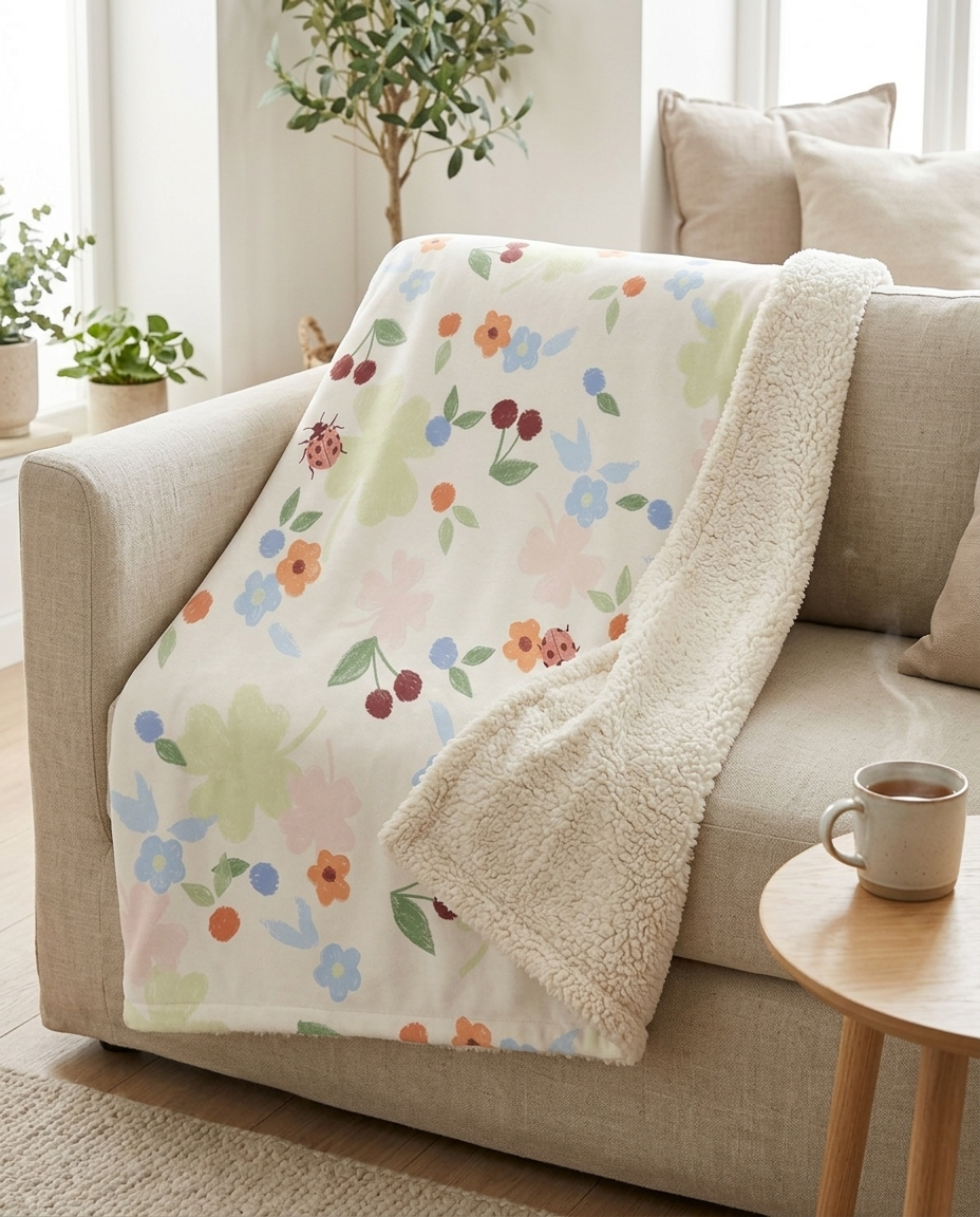 Sherpa blanket printed with Flower Field Snow – custom print, made in NL