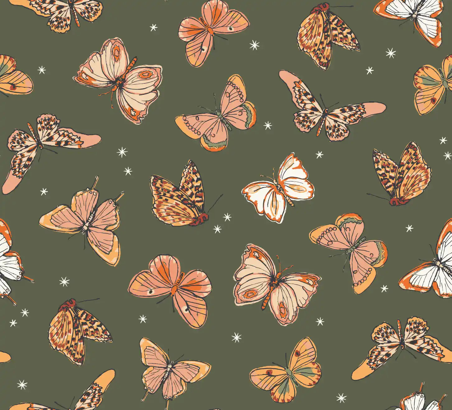 Butterfly Valley Moss Green - Family Fabrics B.V.