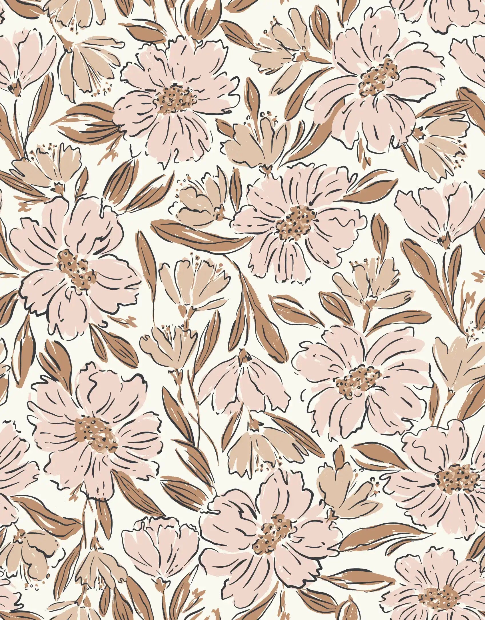 Fallen Blooms Peach Pink Tan - Family Fabrics B.V.