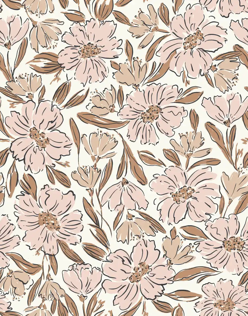 Fallen Blooms Peach Pink Tan Small - Family Fabrics B.V.