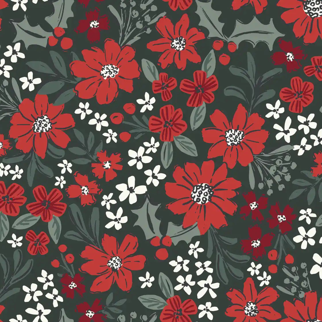 Xmas Floral Grace Dark Green - Family Fabrics B.V.