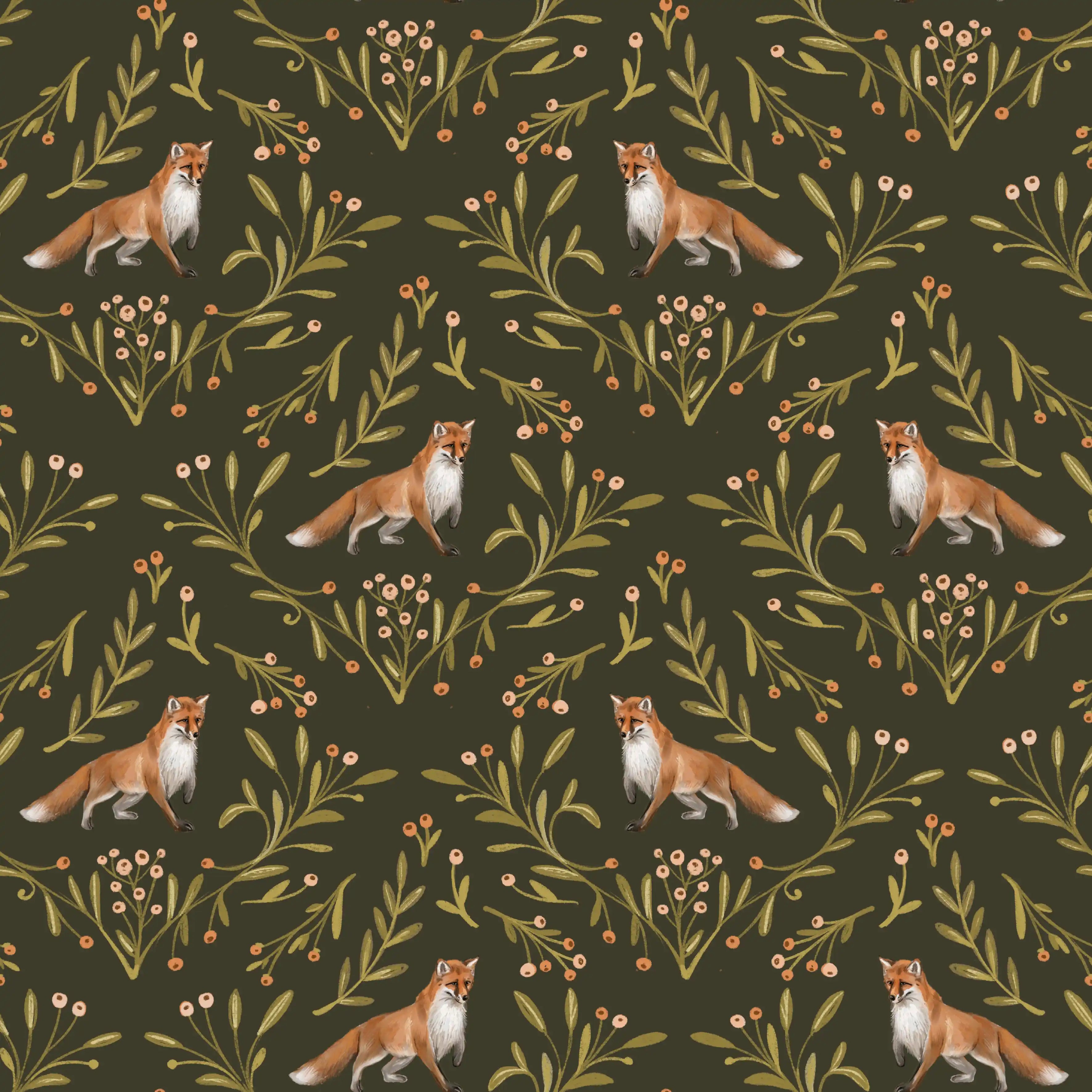Foxes Darkgreen - Family Fabrics B.V.