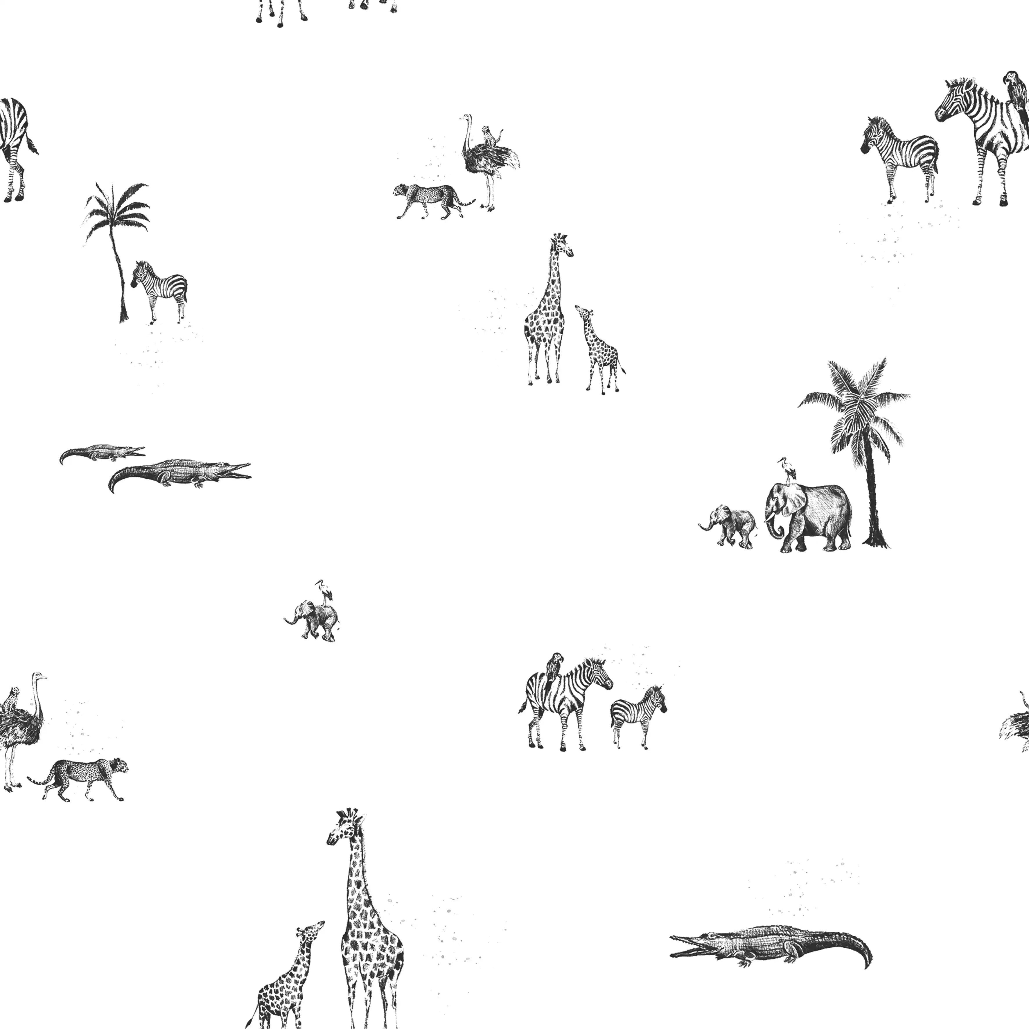 Vintage Jungle Black White - Family Fabrics B.V.