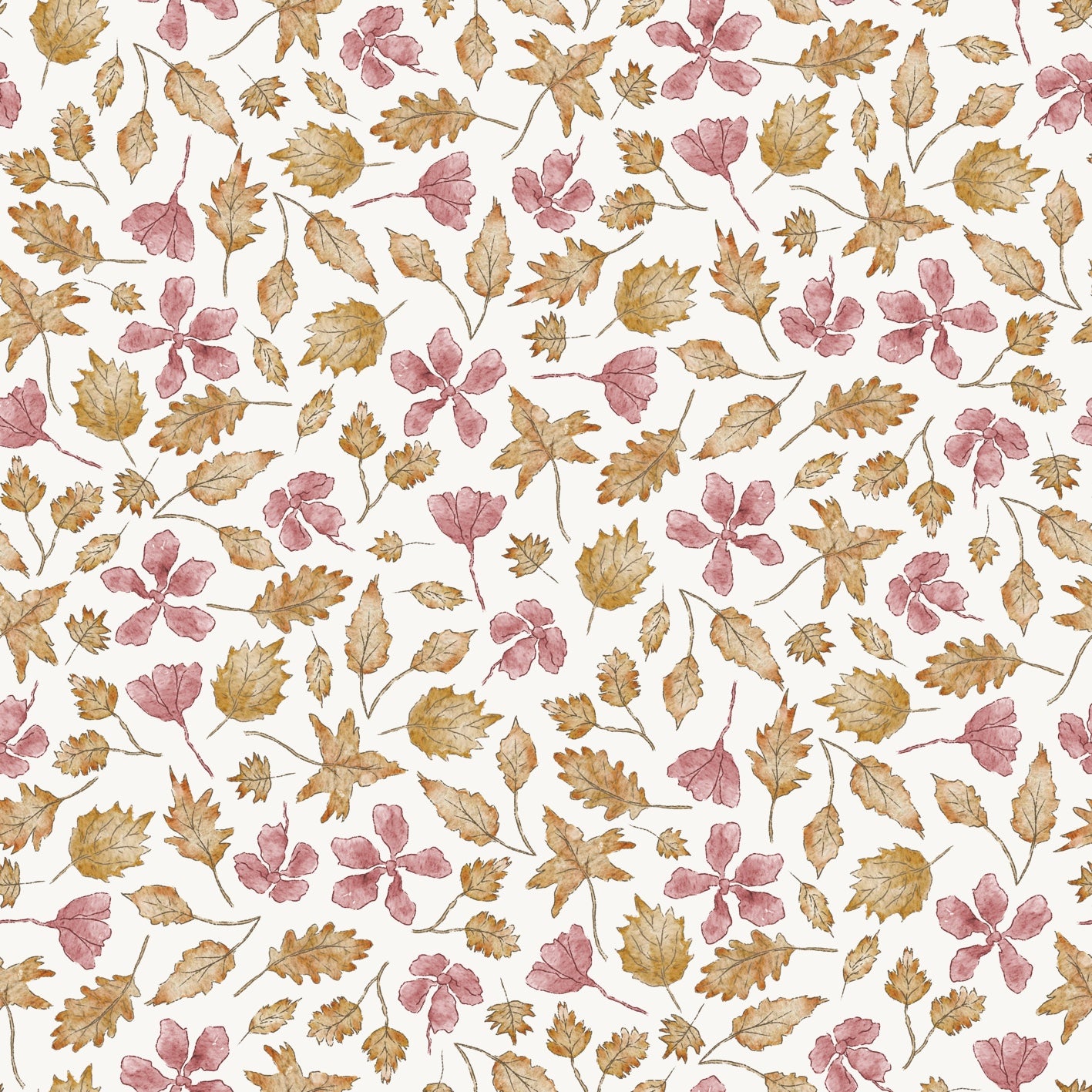 Autumn Leaves OldPink Flowers OffWhite - Family Fabrics B.V.