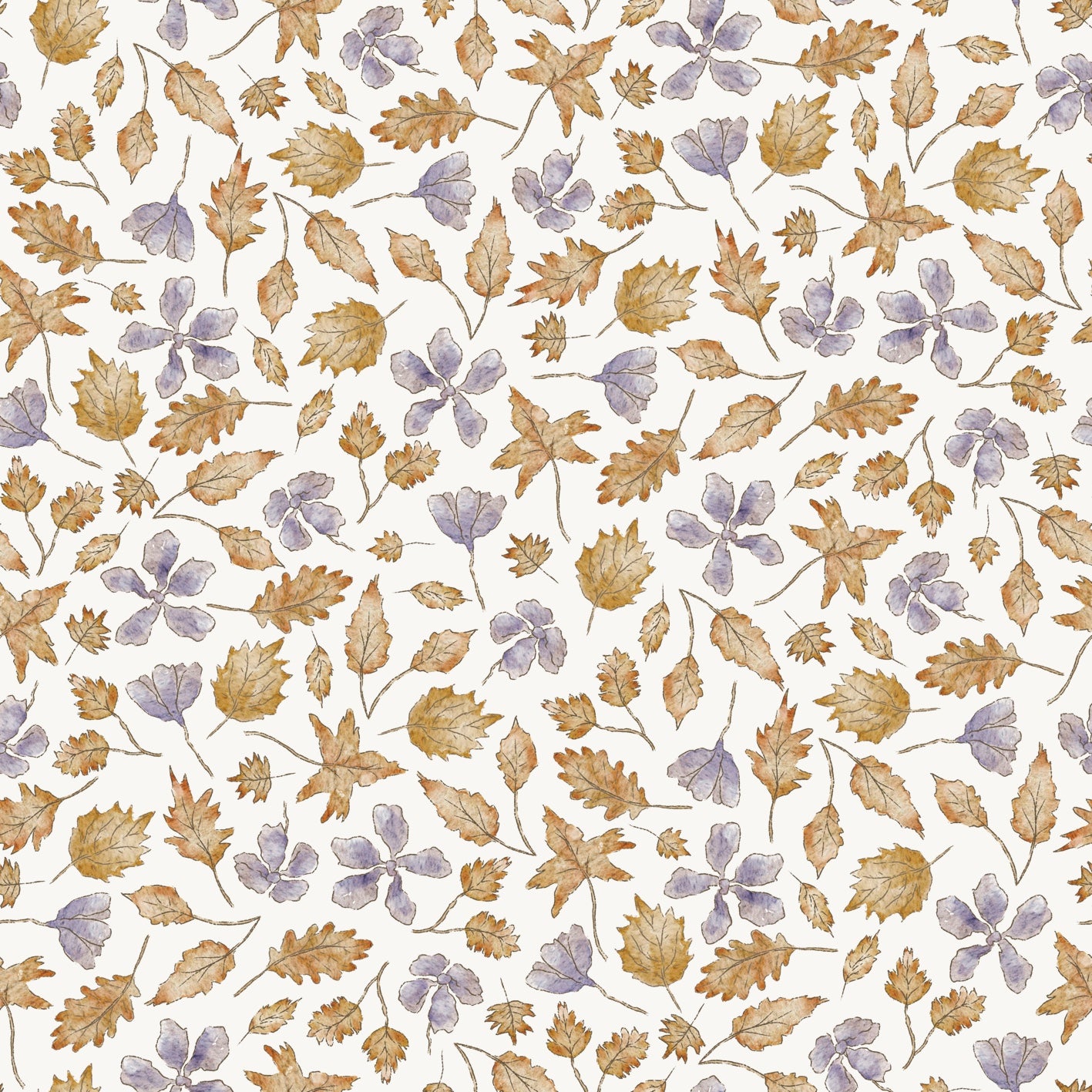 Autumn Leaves Purple Flowers OffWhite - Family Fabrics B.V.
