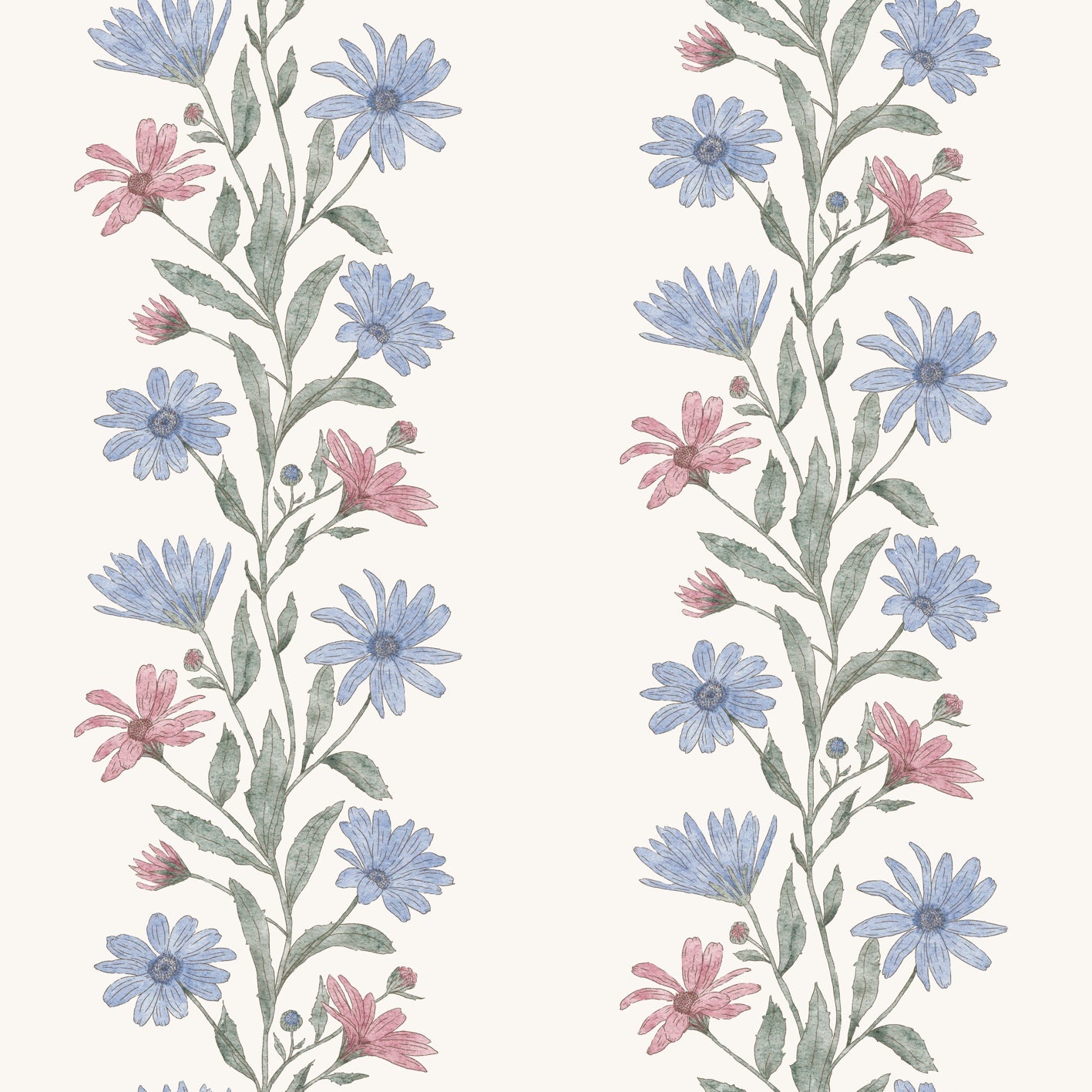 Blue Pink FLower Lines Florina - Family Fabrics B.V.