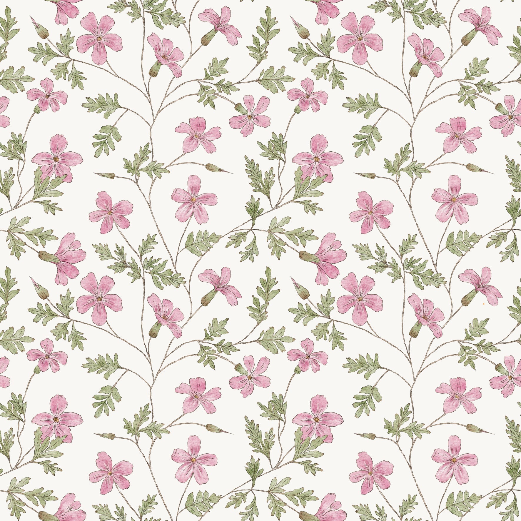 Pink Leafy Flowers Roberta - Family Fabrics B.V.