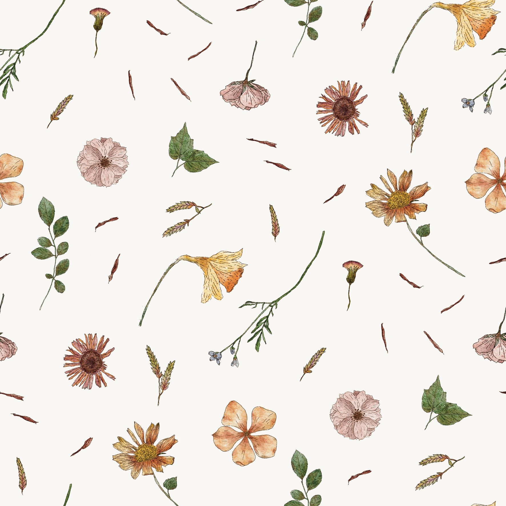 Watercolor Flowers OffWhite - Family Fabrics B.V.