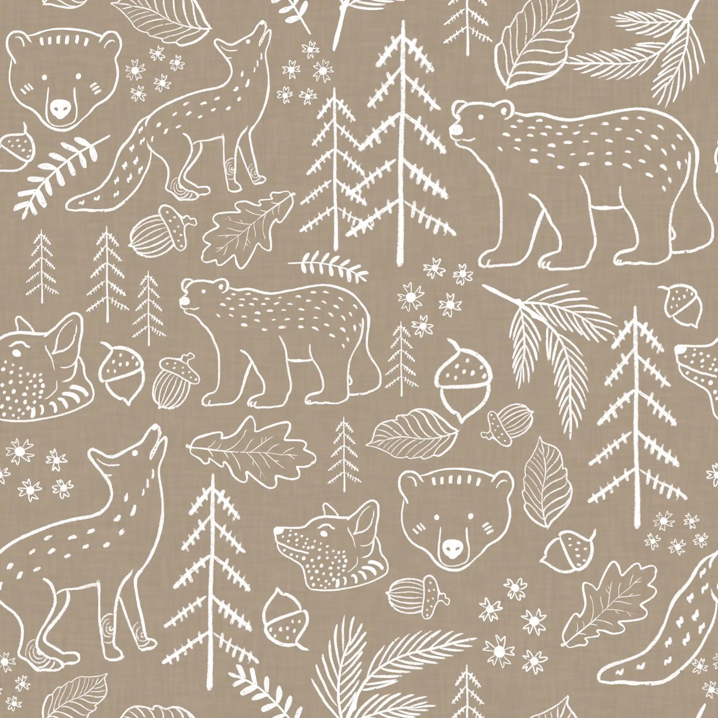 Bear Fox Doodle Taupe - Family Fabrics B.V.
