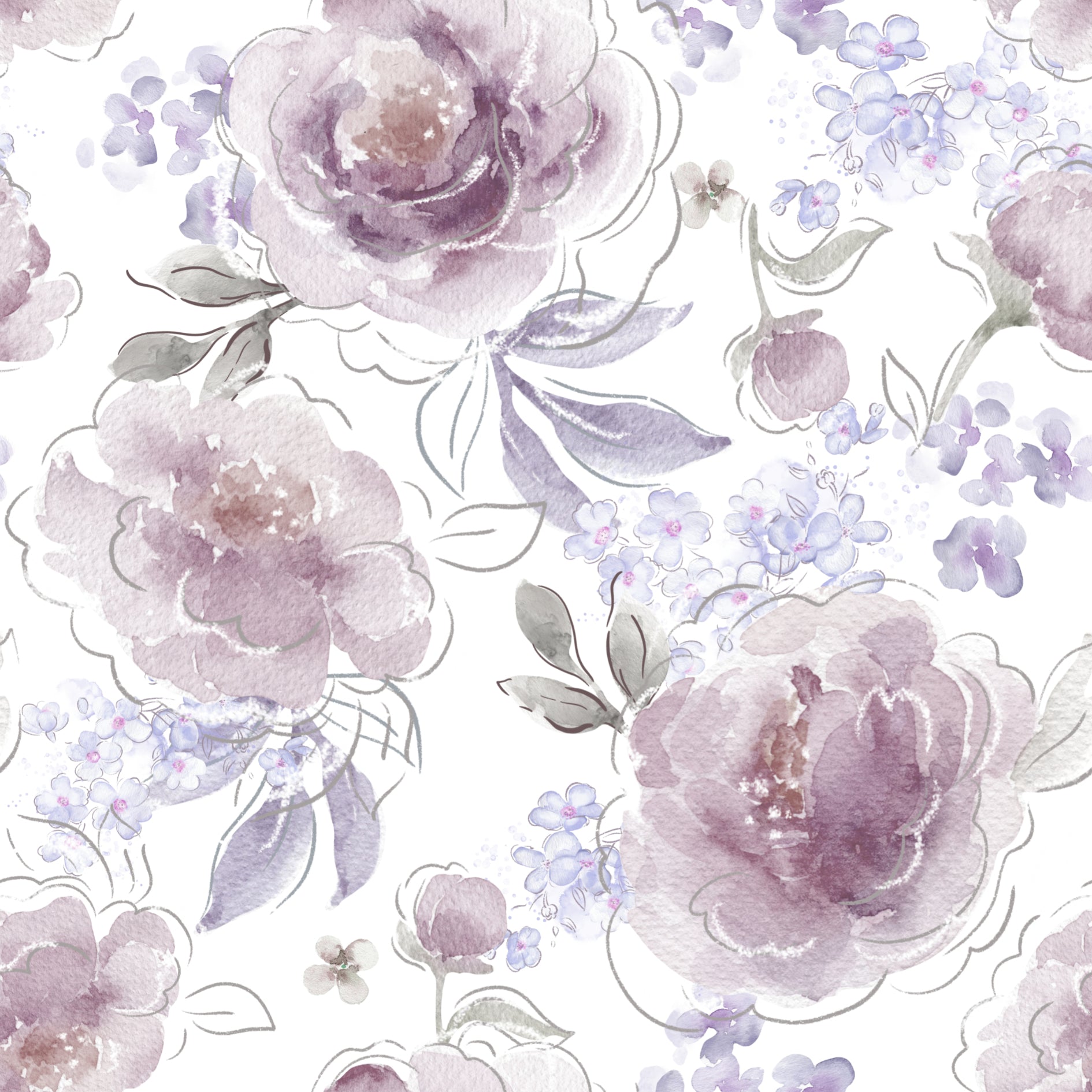 Floral Daria Lilac White - Family Fabrics B.V.
