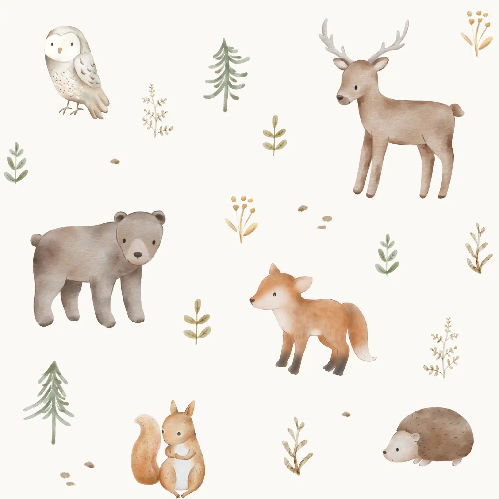 Forest Animals Pearl White - Family Fabrics B.V.