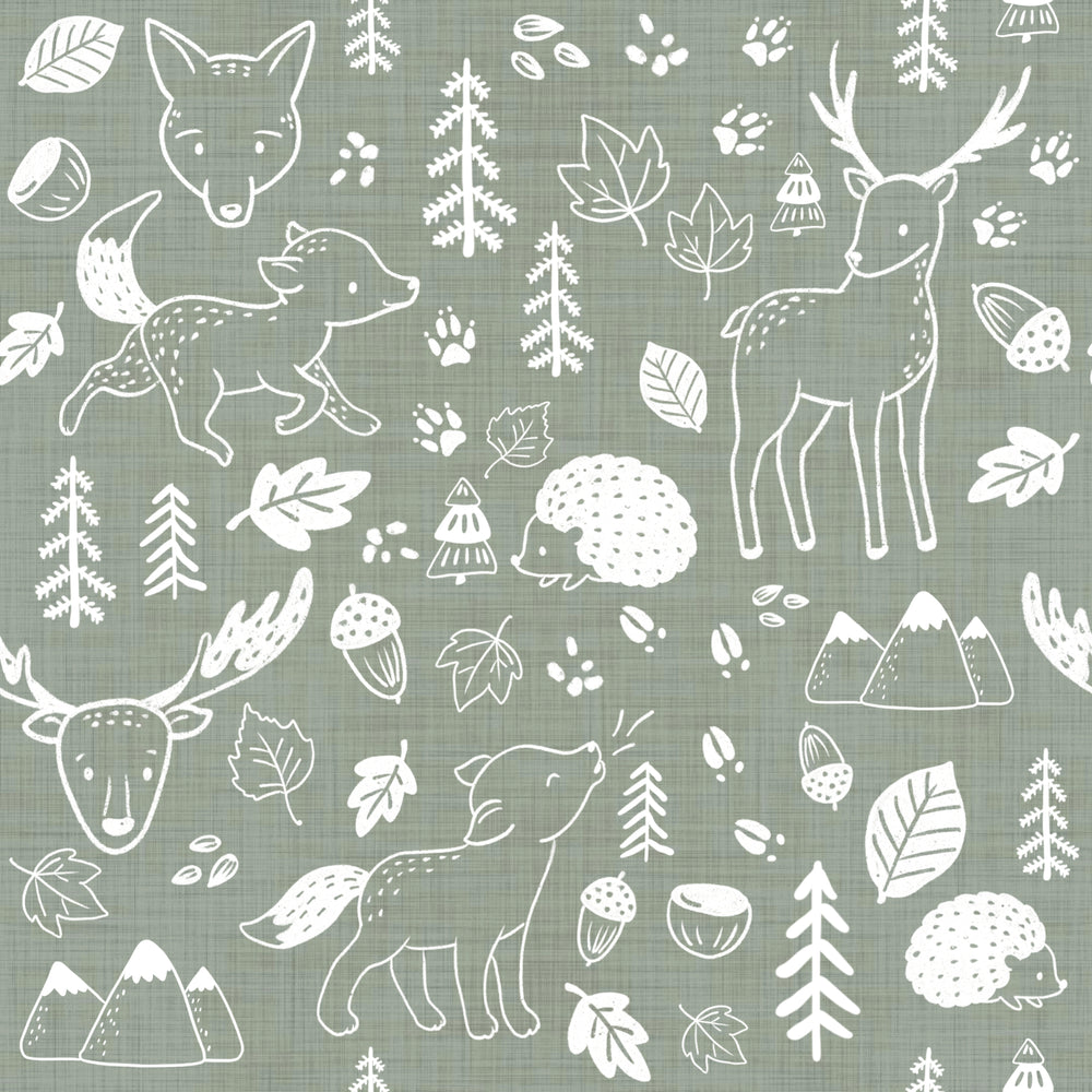 Forest Doodle Sage Linen