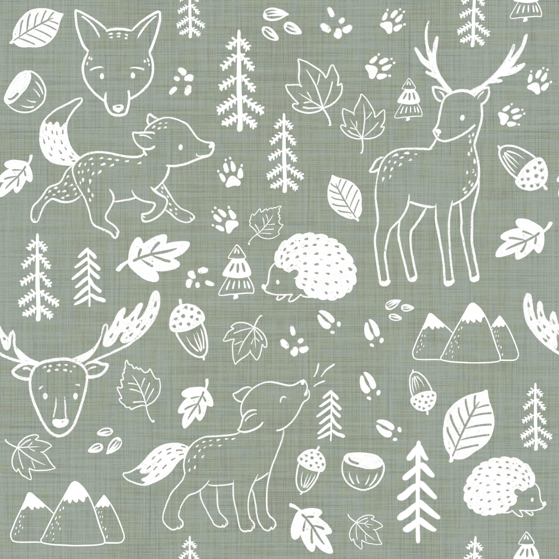 Forest Doodle Sage Linen - Family Fabrics B.V.
