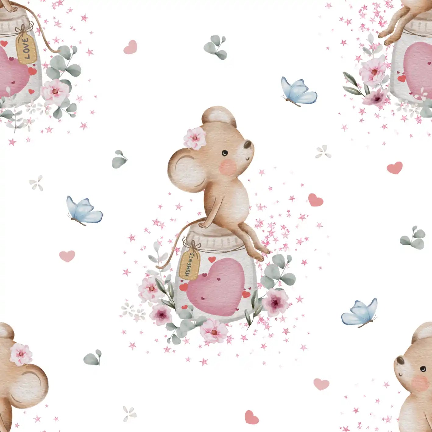 Mouse Collecting Love White - Family Fabrics B.V.