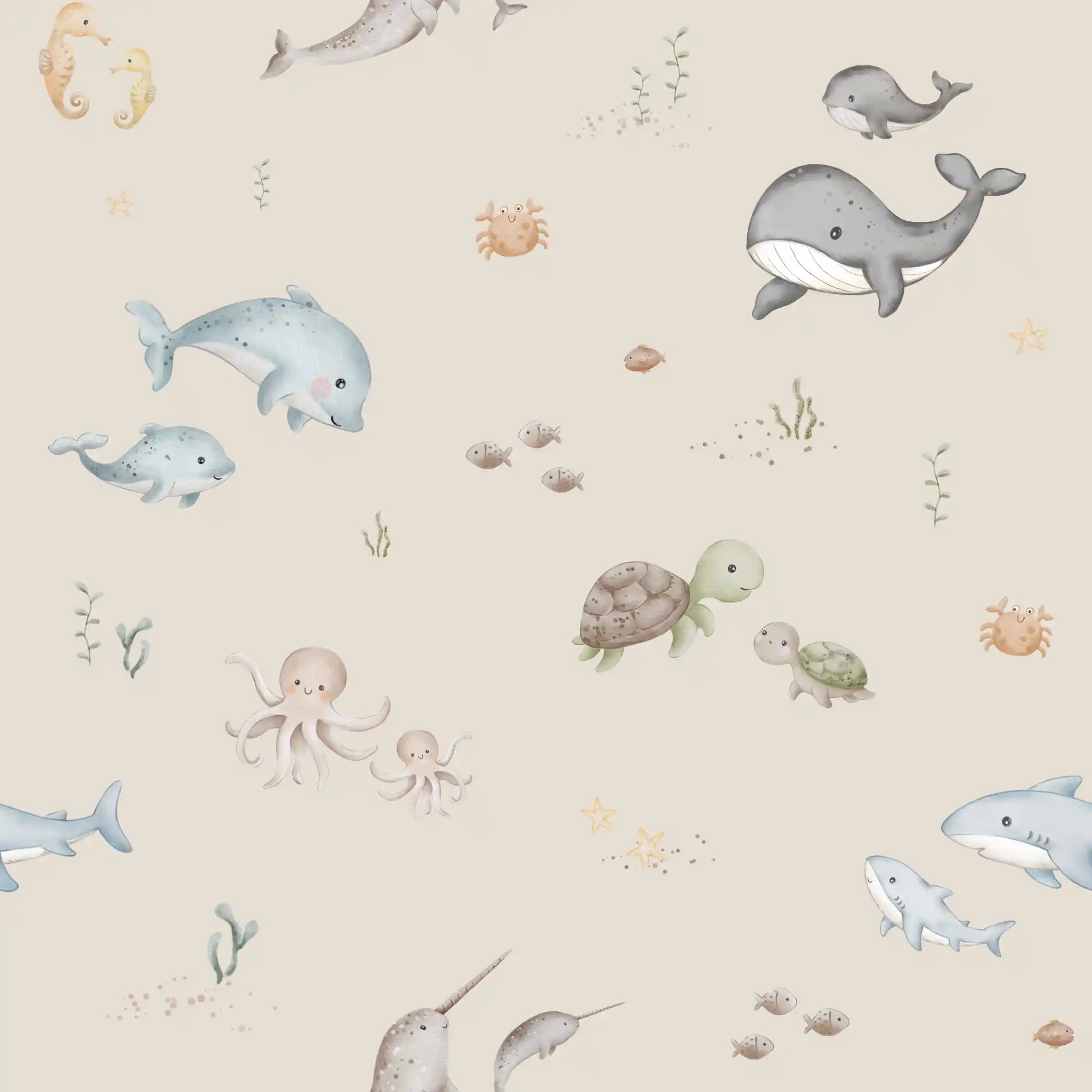 Sea Life Ecru - Family Fabrics B.V.